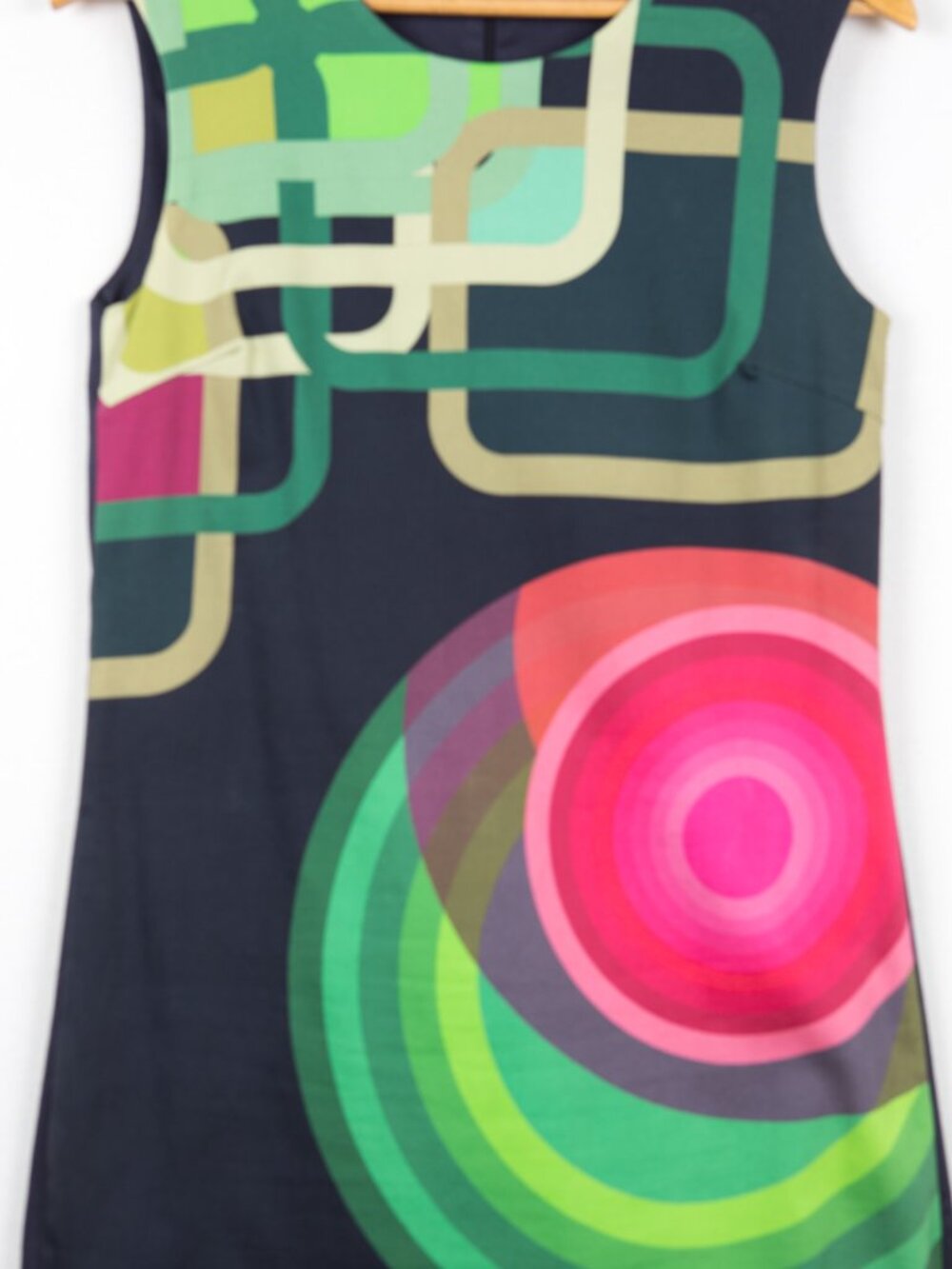 Desigual Retro Geometric Target Shift Dress Navy Blue Cotton Blend Size US 8 - Picture 3 of 12
